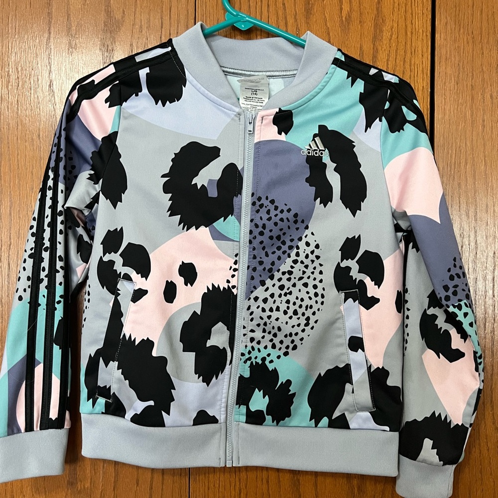 Girls Adidas Jacket black pink grey blue size L 14